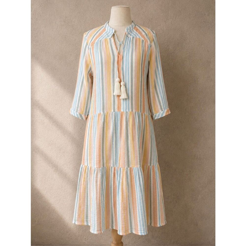 Soft Surroundings Sz MP Laguna Gauze Dress stripe new